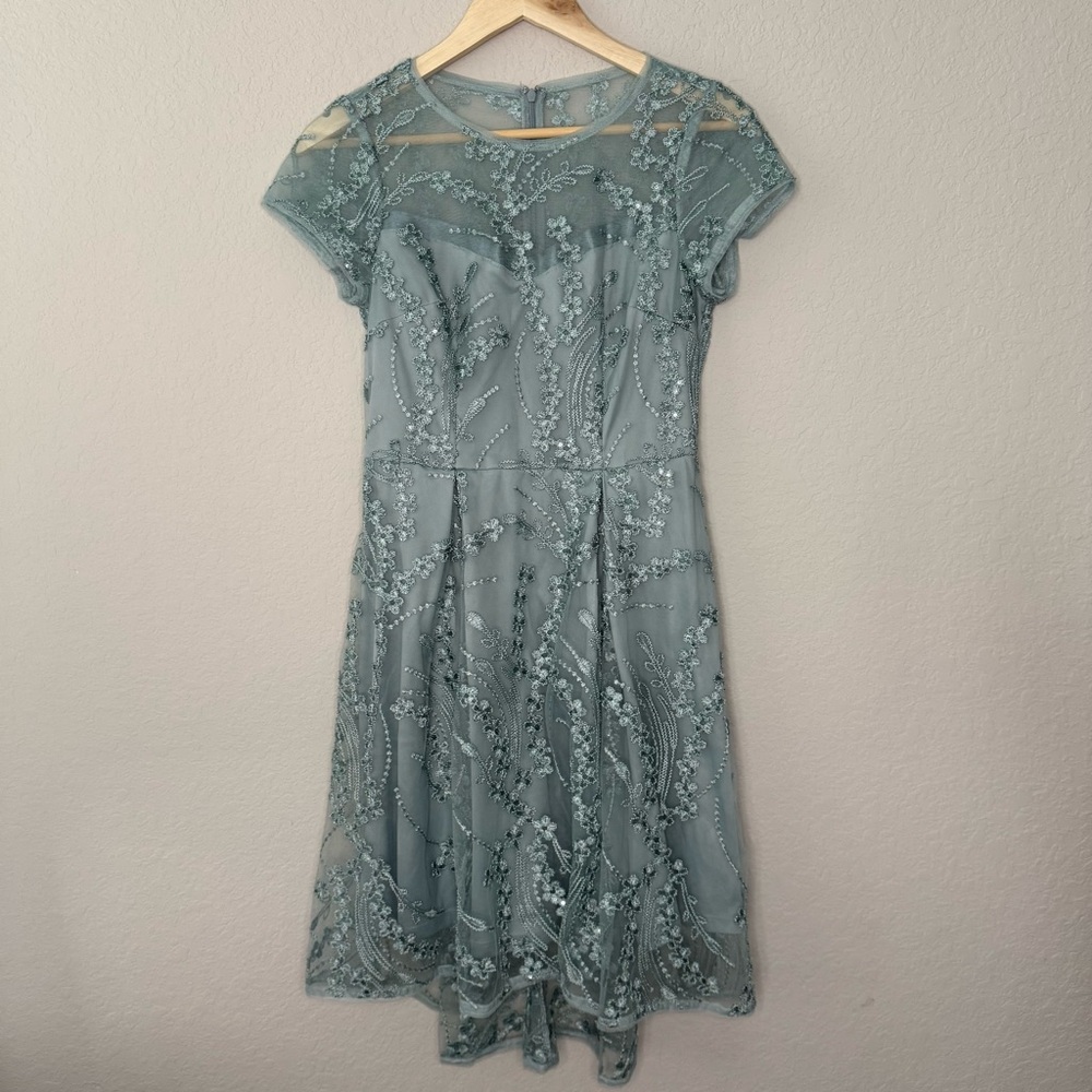 Adrianna Papell Teal Embroidered Midi Dress‎